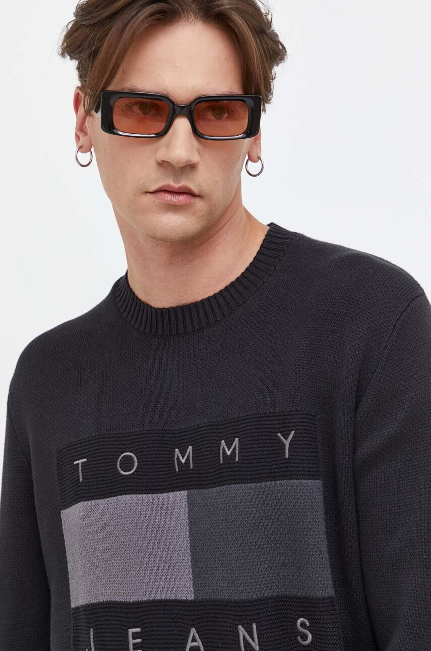 Tommy Jeans Bavlnený sveter čierna farba - Pepit.sk