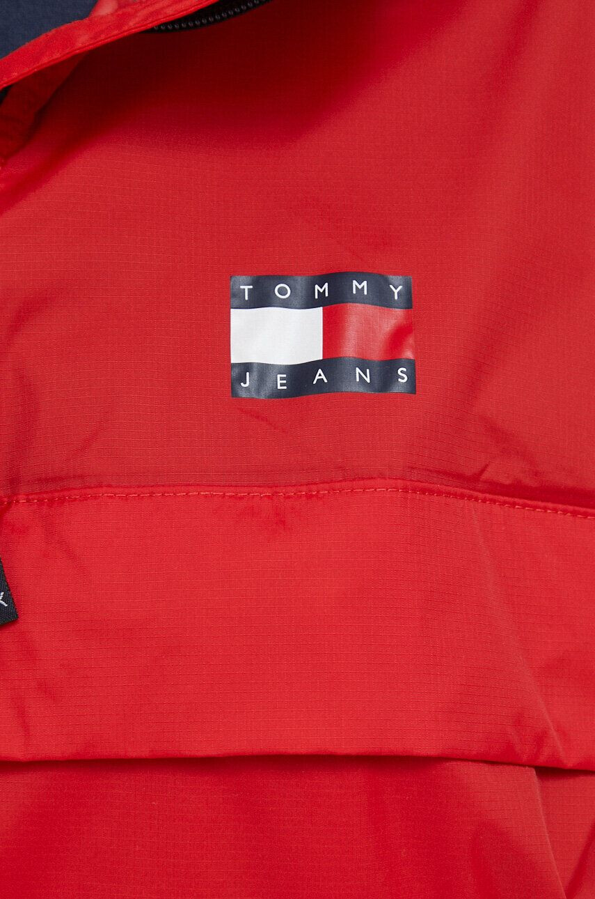 Tommy Jeans Bunda dámska červená farba prechodná oversize - Pepit.sk