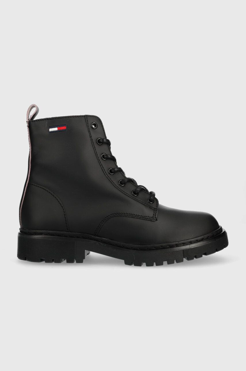 Tommy Jeans Členkové topánky Lace Up Flat Boot dámske čierna farba na plochom podpätku - Pepit.sk