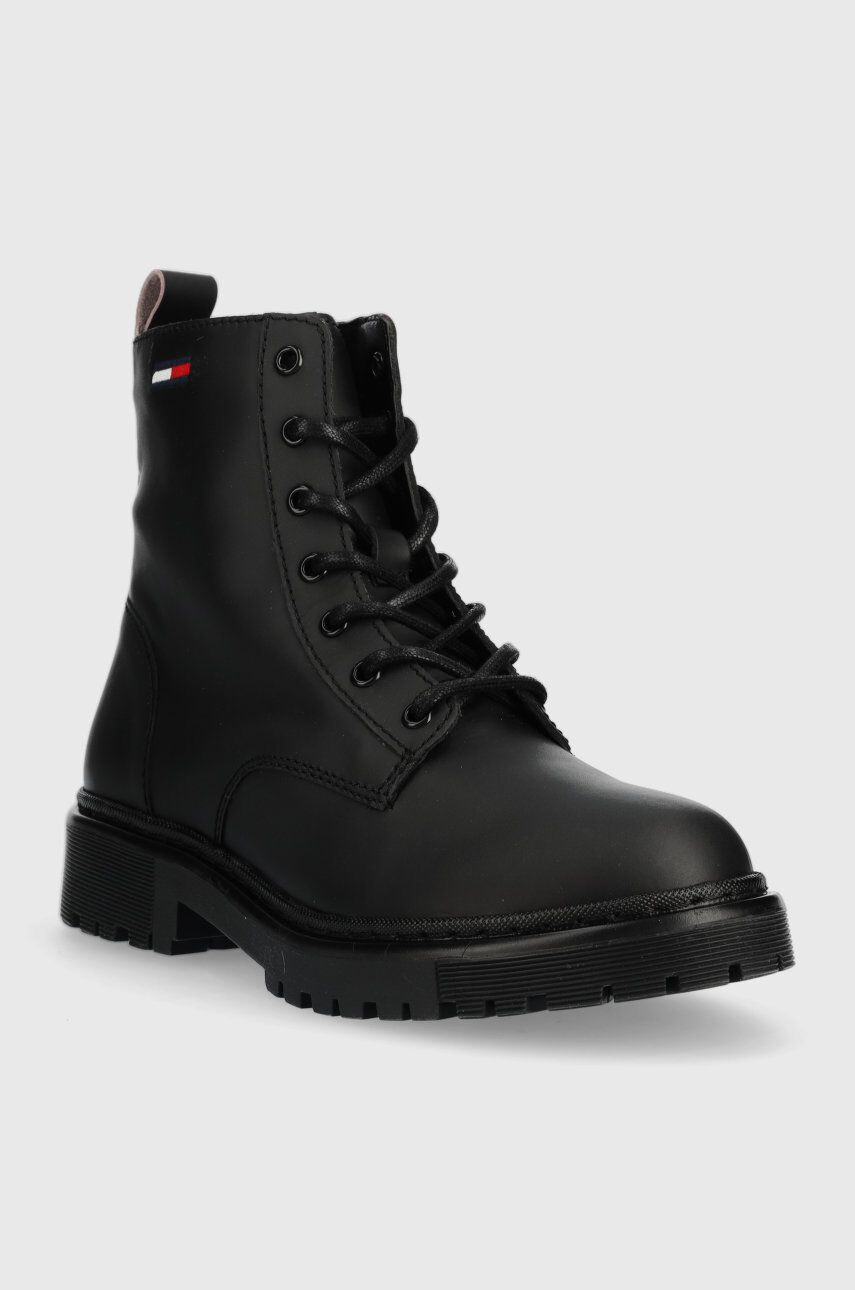 Tommy Jeans Členkové topánky Lace Up Flat Boot dámske čierna farba na plochom podpätku - Pepit.sk