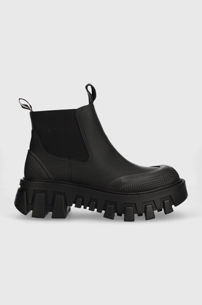 Tommy Jeans Členkové topánky TJW RUBBER RAIN BOOT dámske čierna farba na platforme EN0EN02234 - Pepit.sk