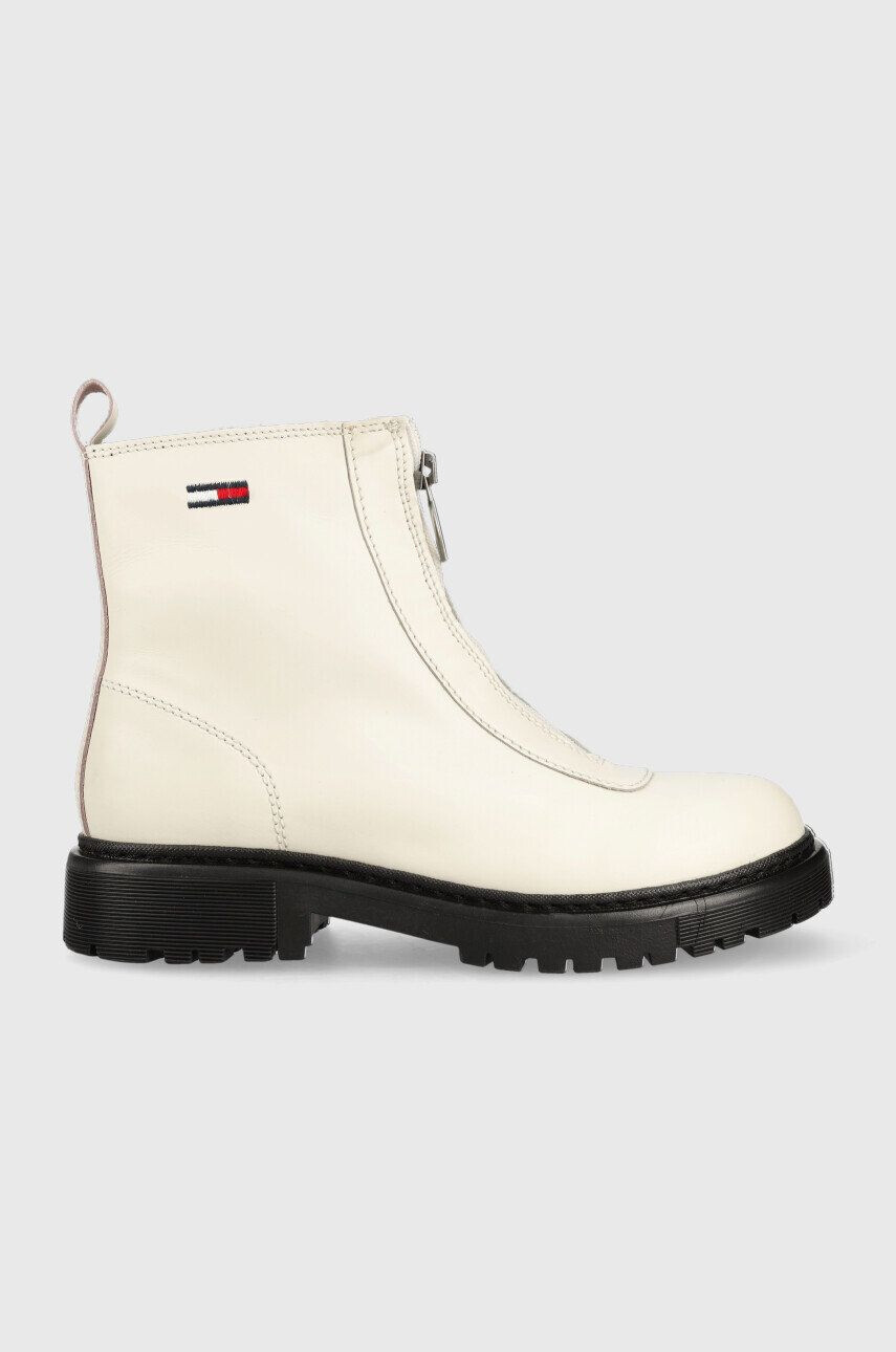 Tommy Jeans Kožené členkové topánky Zip Boot dámske biela farba na platforme - Pepit.sk