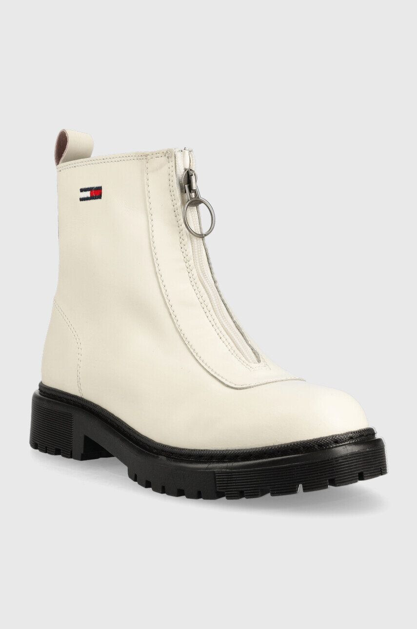 Tommy Jeans Kožené členkové topánky Zip Boot dámske biela farba na platforme - Pepit.sk