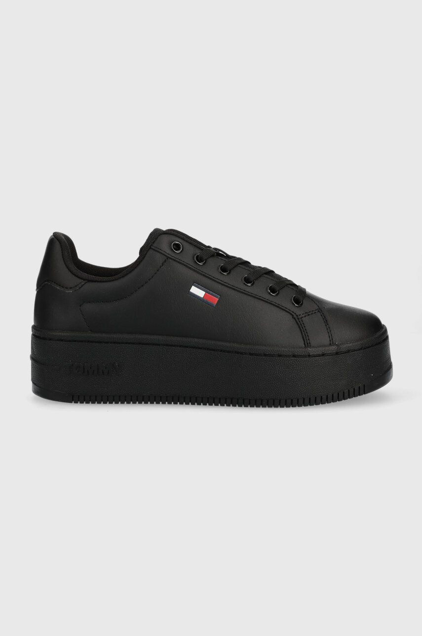 Tommy Jeans Kožené tenisky Flatform Ess čierna farba - Pepit.sk