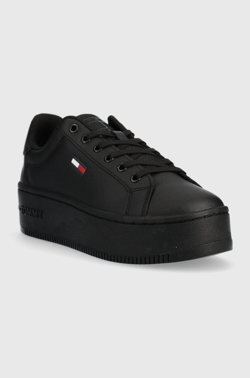 Tommy Jeans Kožené tenisky Flatform Ess čierna farba - Pepit.sk