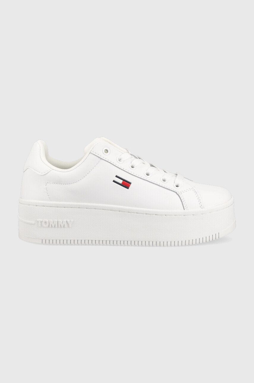 Tommy Jeans Kožené tenisky Flatform Ess biela farba - Pepit.sk