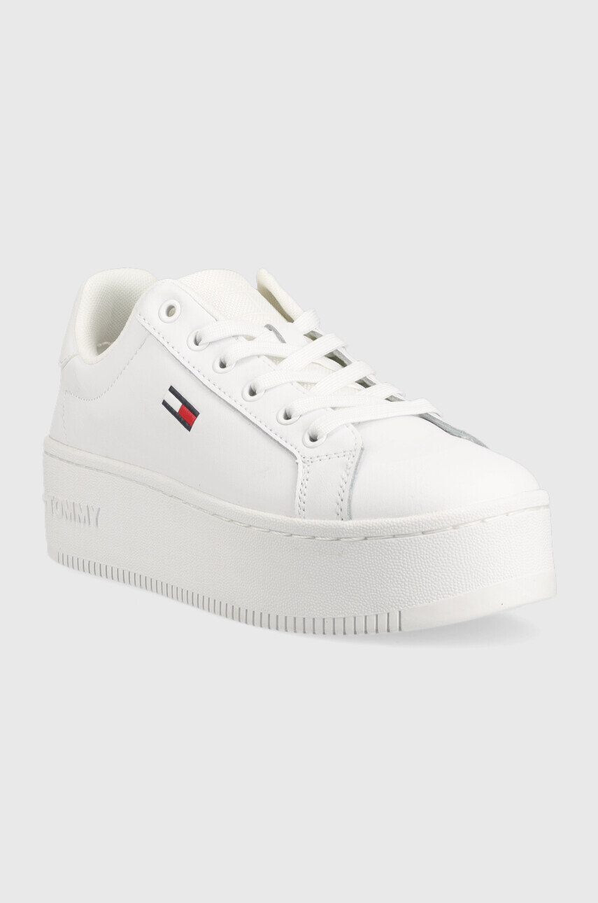 Tommy Jeans Kožené tenisky Flatform Ess biela farba - Pepit.sk