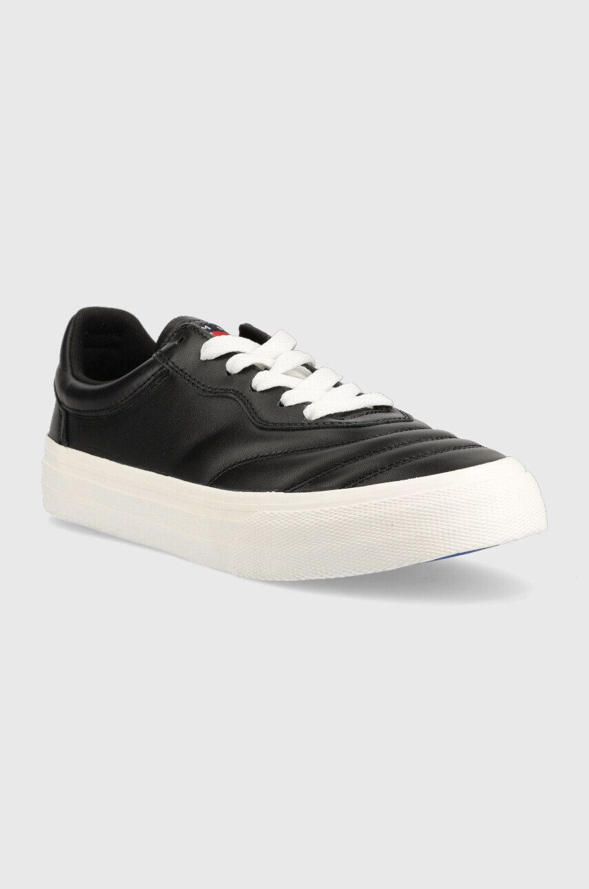 Tommy Jeans Kožené tenisky Leather Soccer Vulc čierna farba - Pepit.sk