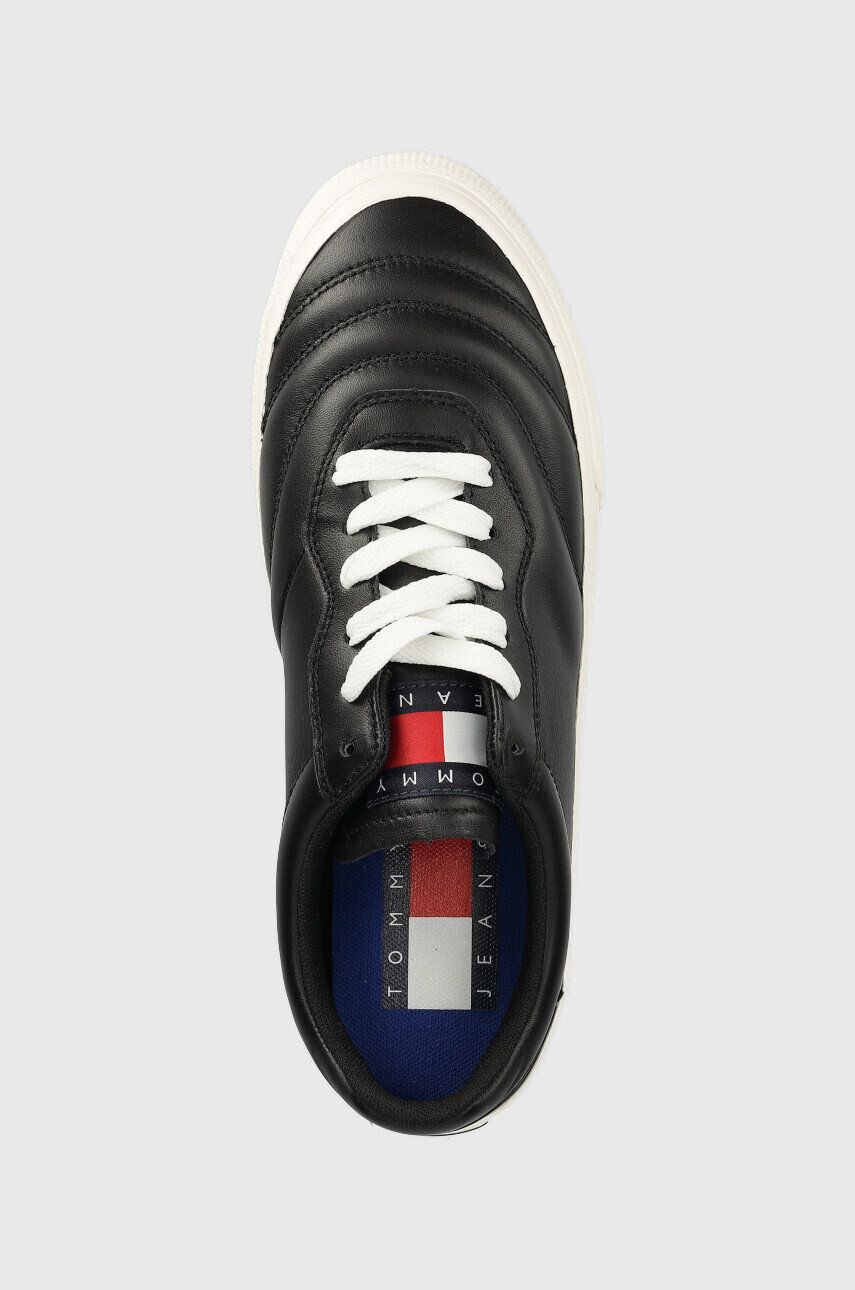 Tommy Jeans Kožené tenisky Leather Soccer Vulc čierna farba - Pepit.sk