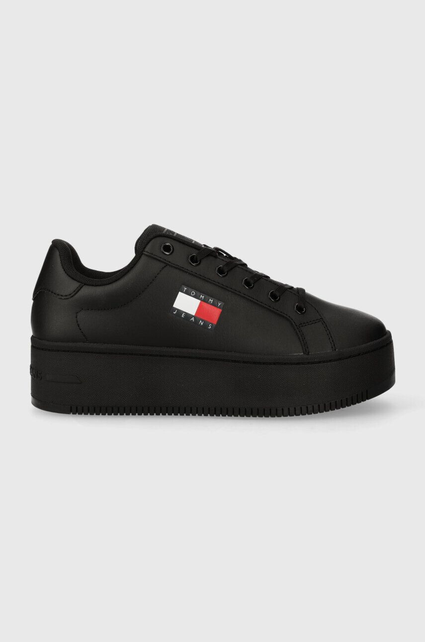 Tommy Jeans Kožené tenisky TJW FLATFORM ESS čierna farba EN0EN02518 - Pepit.sk