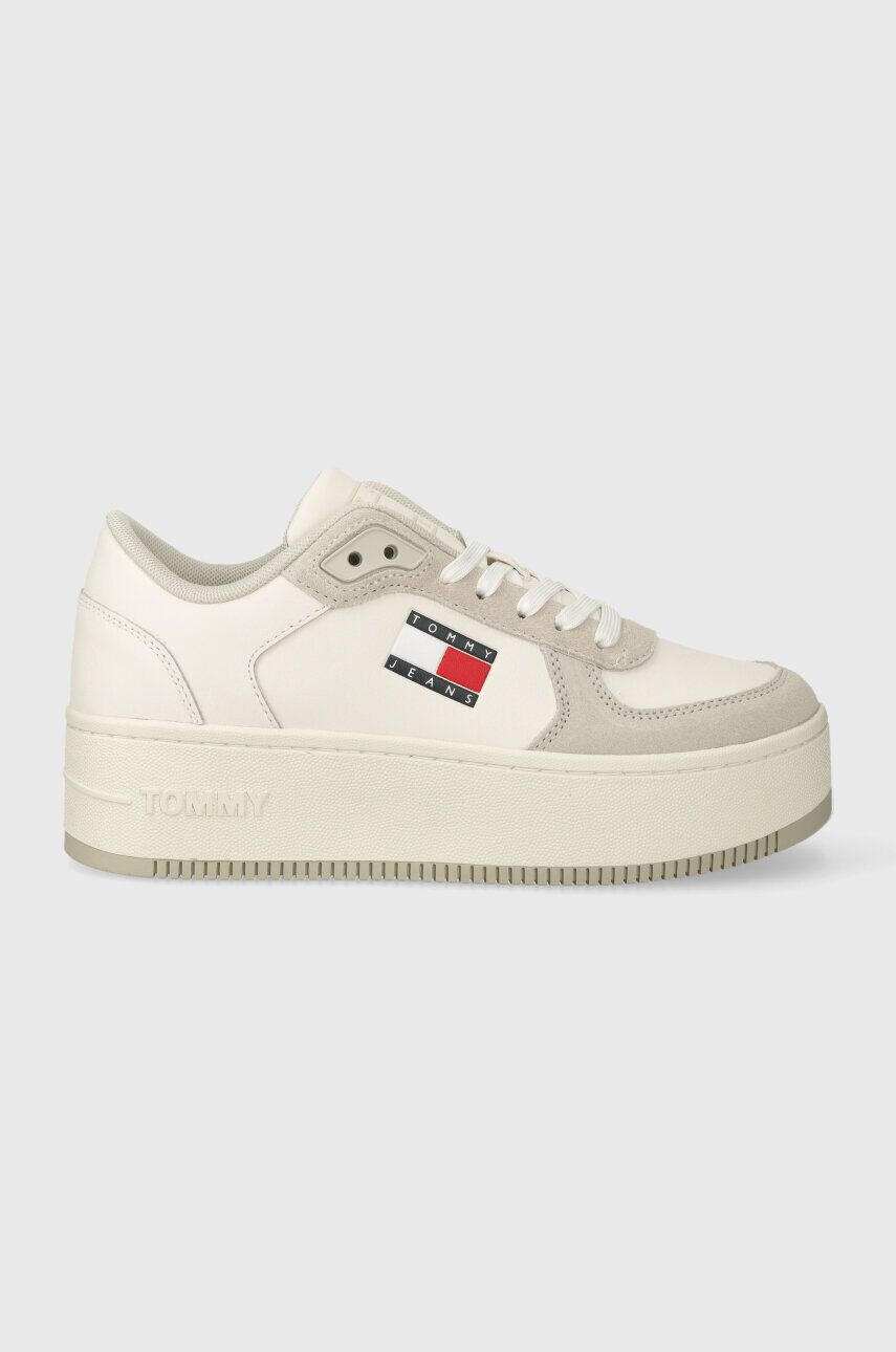 Tommy Jeans Kožené tenisky TJW FLATFORM MAT MIX biela farba EN0EN02538 - Pepit.sk