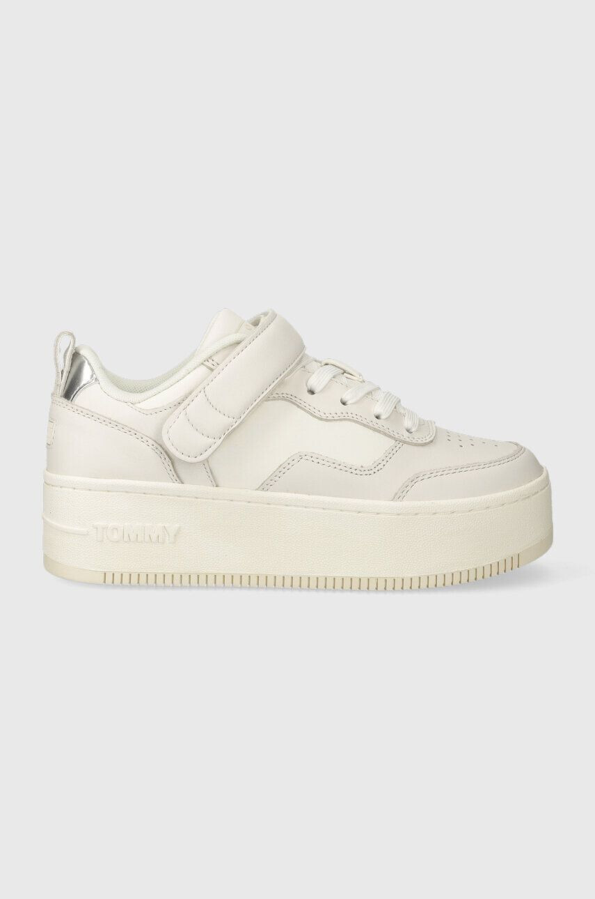 Tommy Jeans Kožené tenisky TJW FLATFORM VELCRO biela farba EN0EN02539 - Pepit.sk