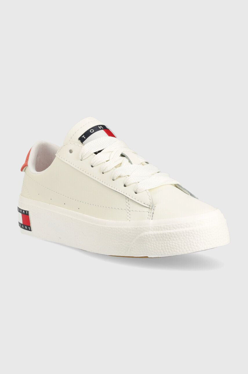 Tommy Jeans Kožené tenisky TJW LEATHER VULC. FLATFORM béžová farba EN0EN02203 - Pepit.sk