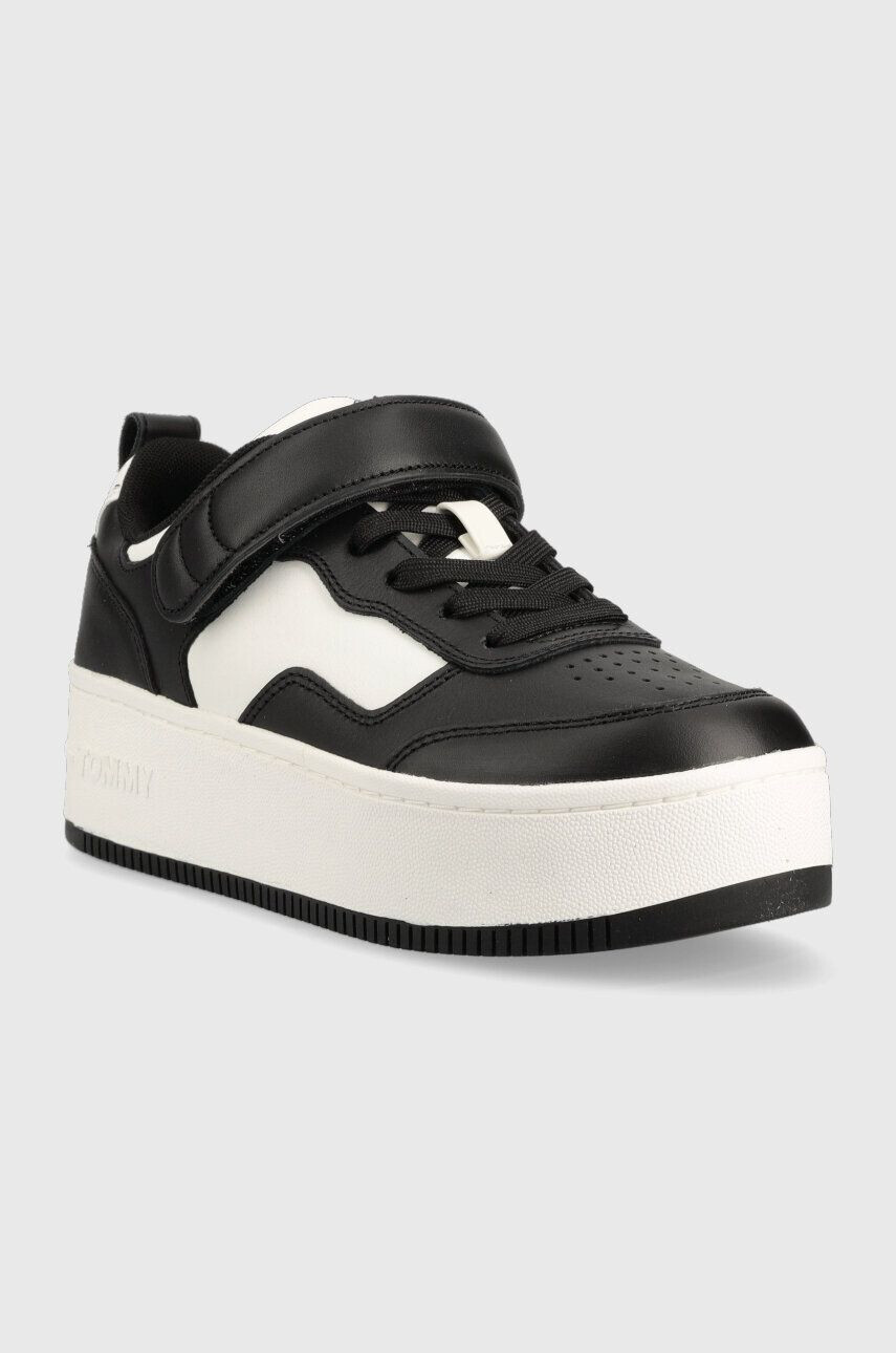 Tommy Jeans Kožené tenisky TJW VELCRO FLATFORM čierna farba EN0EN02210 - Pepit.sk