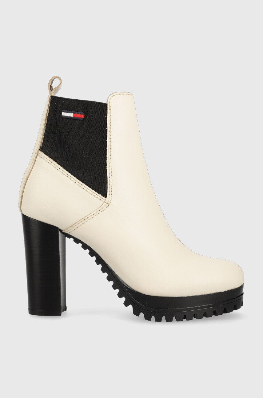 Tommy Jeans Kožené topánky chelsea Essentials High Heel Boot dámske béžová farba na podpätku - Pepit.sk