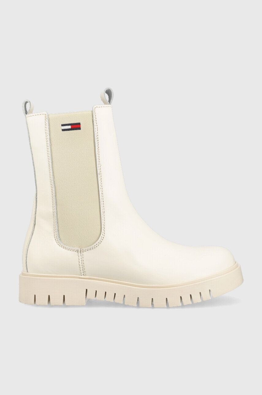 Tommy Jeans Kožené topánky chelsea Long Chelsea Boot dámske béžová farba na platforme - Pepit.sk