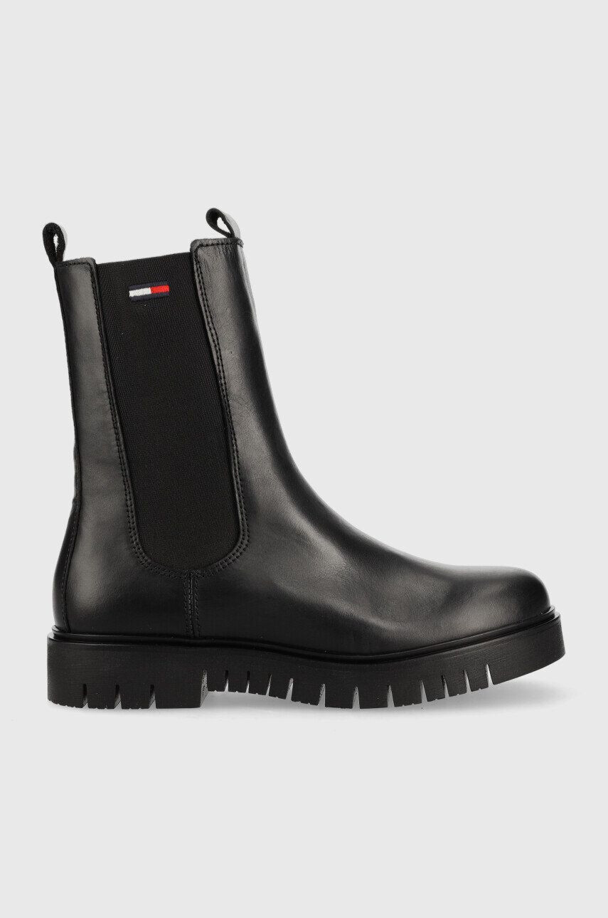 Tommy Jeans Kožené topánky chelsea Long Chelsea Boot dámske čierna farba na platforme - Pepit.sk