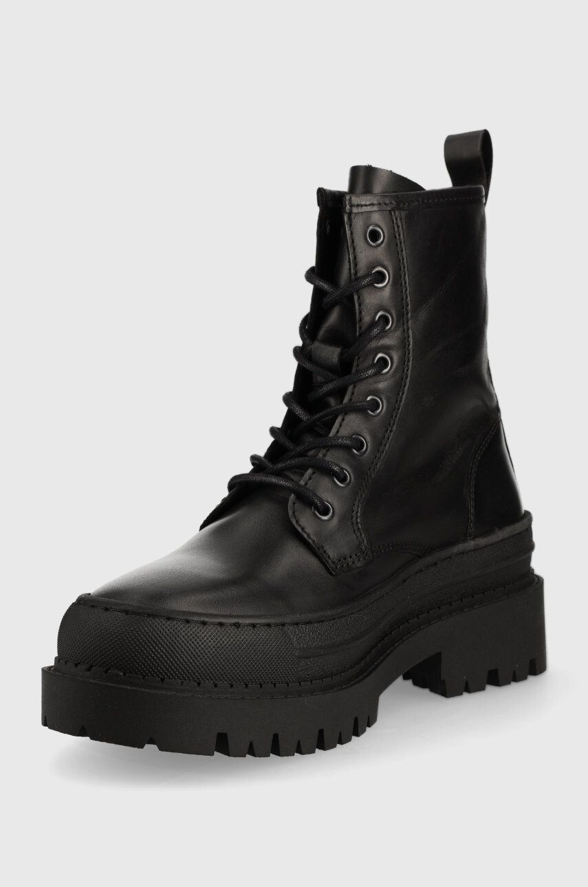 Tommy Jeans Kožené workery Lace Up Boot dámske čierna farba na platforme - Pepit.sk