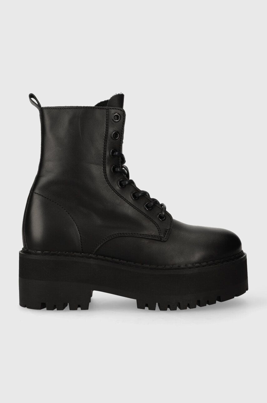 Tommy Jeans Kožené workery TJW BOOT ZIP UP dámske čierna farba na plochom podpätku EN0EN02305 - Pepit.sk