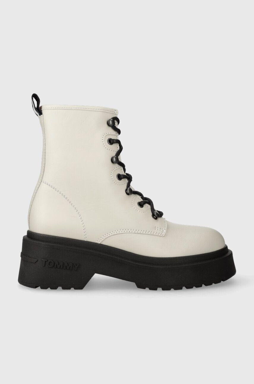 Tommy Jeans Kožené workery TJW LACE UP BOOT CHUNKY dámske béžová farba na platforme EN0EN02404 - Pepit.sk