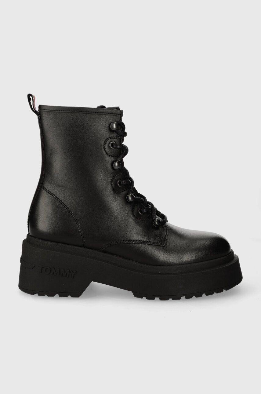 Tommy Jeans Kožené workery TJW LACE UP BOOT CHUNKY dámske čierna farba na platforme EN0EN02404 - Pepit.sk