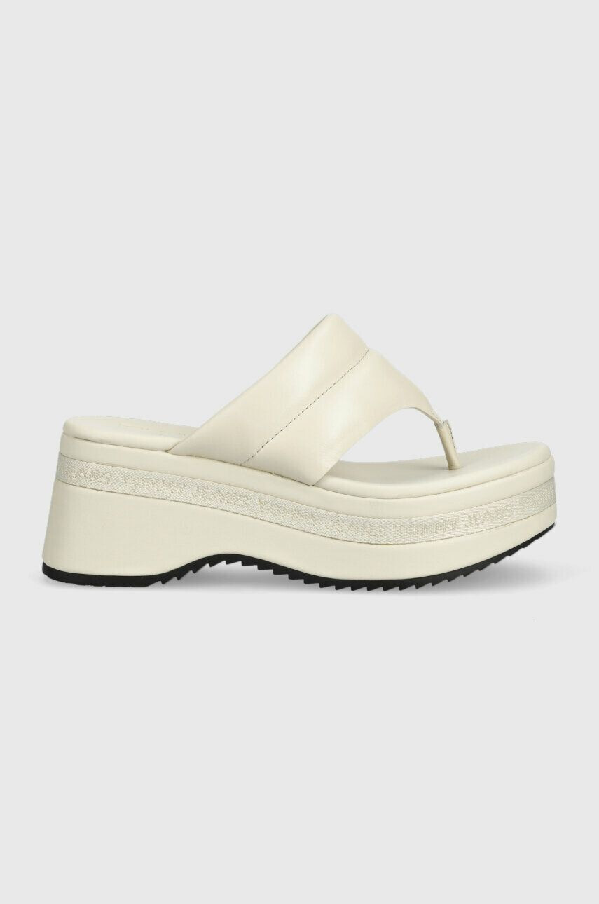 Tommy Jeans Kožené žabky SANDAL PADDED dámske béžová farba na platforme EN0EN02075 - Pepit.sk