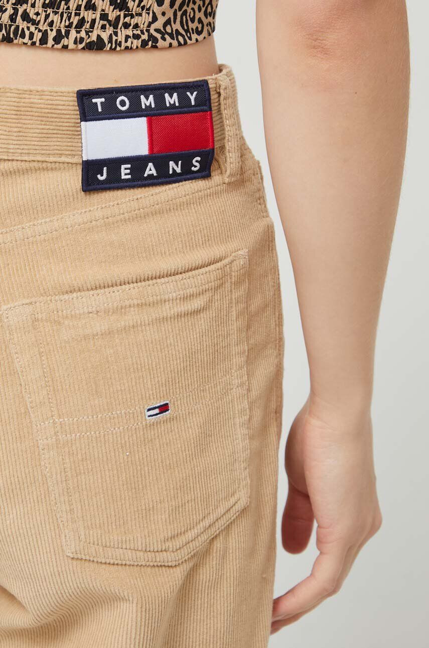 Tommy Jeans Manšestrové nohavice béžová farba široké vysoký pás - Pepit.sk