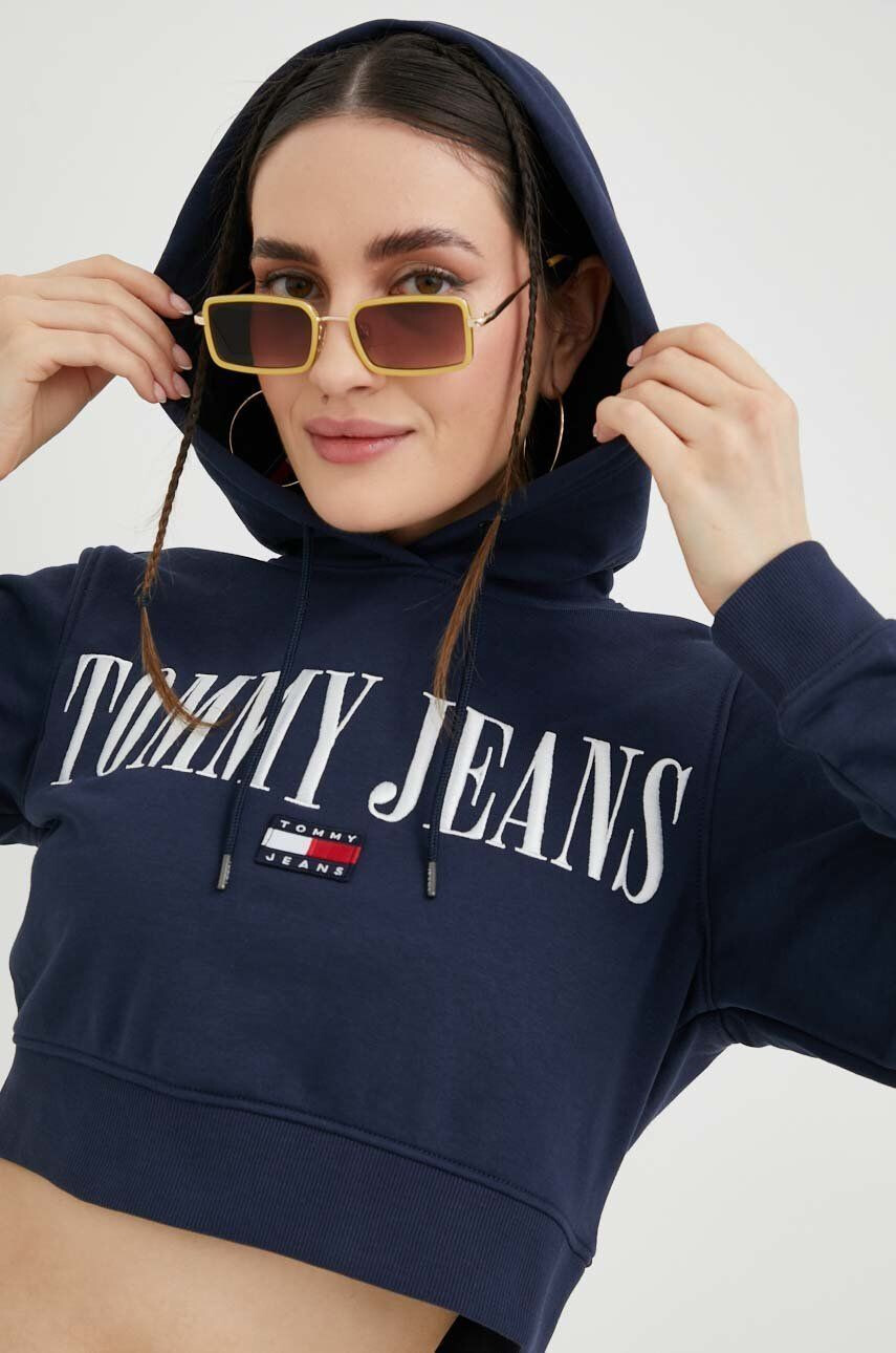 Tommy Jeans Mikina dámska tmavomodrá farba s kapucňou s nášivkou - Pepit.sk