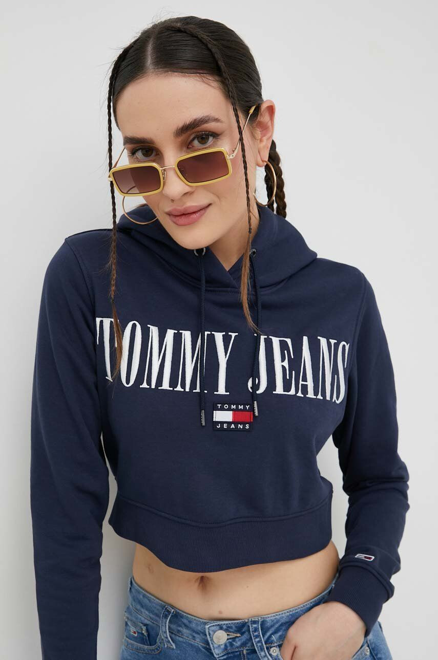 Tommy Jeans Mikina dámska tmavomodrá farba s kapucňou s nášivkou - Pepit.sk