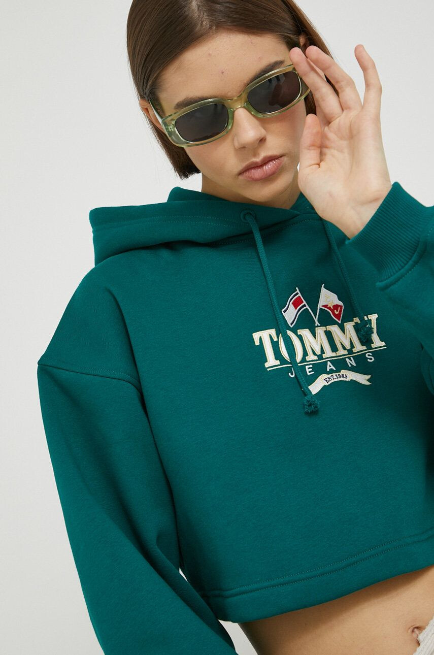 Tommy Jeans mikina dámska zelená farba s kapucňou s nášivkou - Pepit.sk