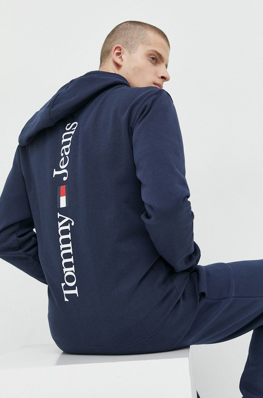 Tommy Jeans mikina pánska tmavomodrá farba s kapucňou s potlačou - Pepit.sk