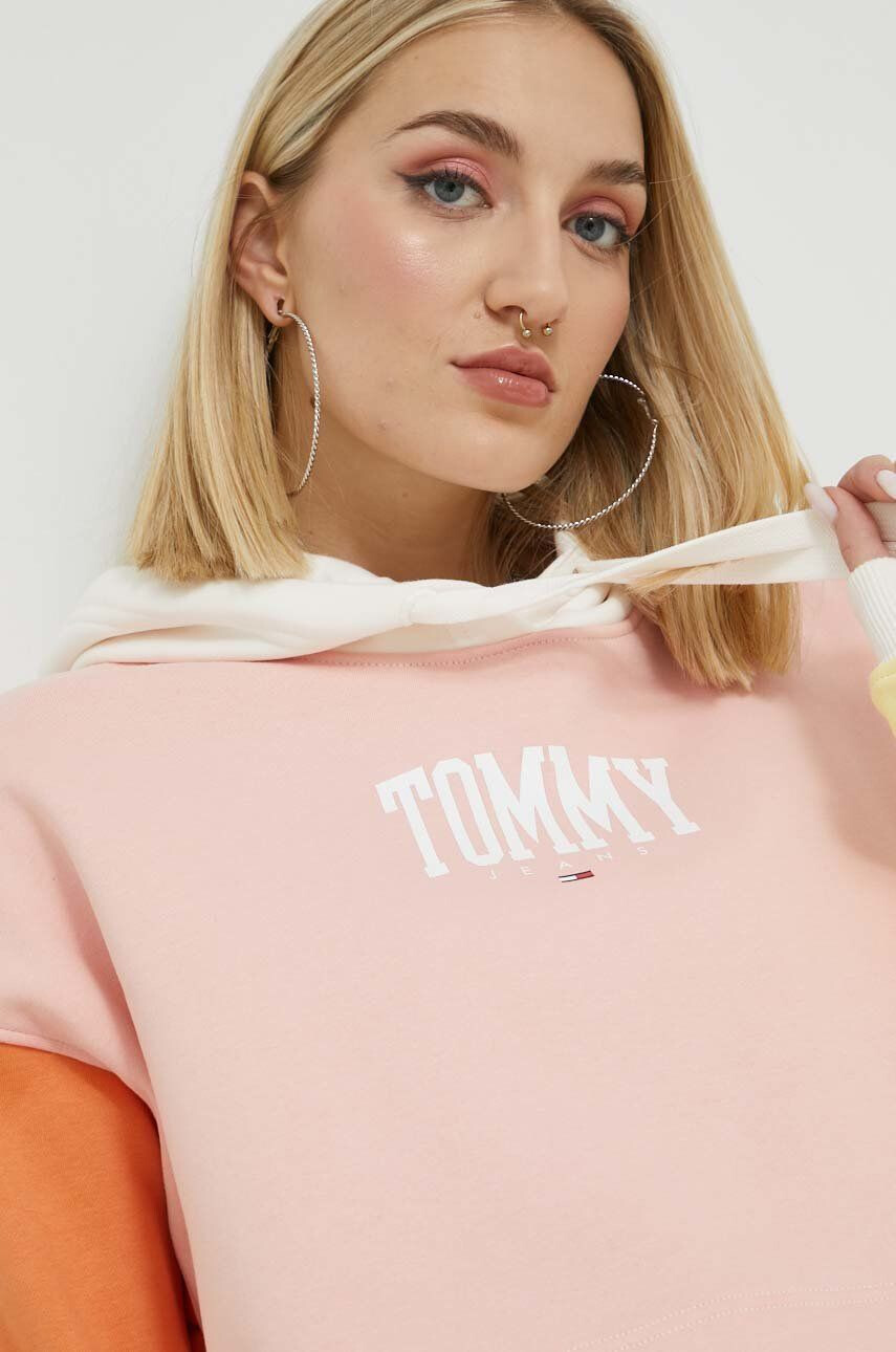 Tommy Jeans Mikina dámska ružová farba s kapucňou vzorovaná - Pepit.sk