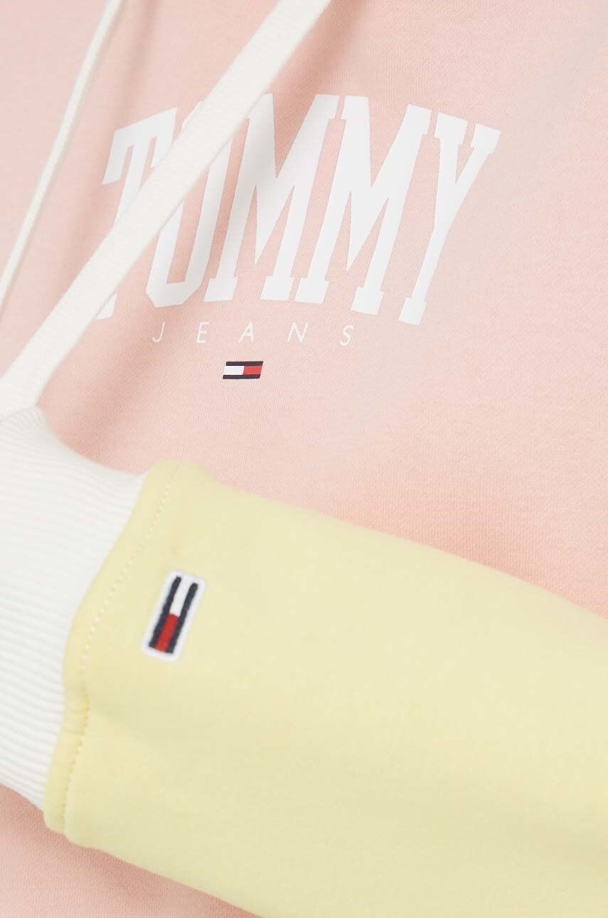 Tommy Jeans Mikina dámska ružová farba s kapucňou vzorovaná - Pepit.sk