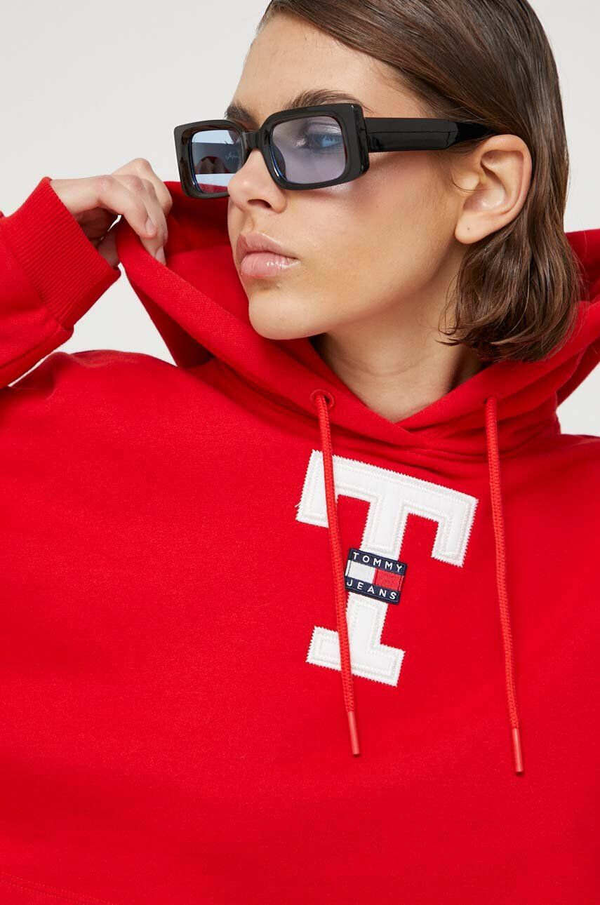 Tommy Jeans Mikina dámska červená farba s kapucňou s nášivkou - Pepit.sk