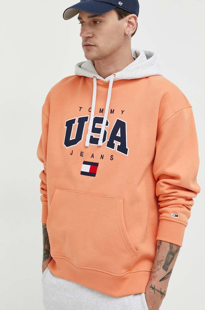 Tommy Jeans Mikina dámska červená farba s kapucňou s potlačou - Pepit.sk