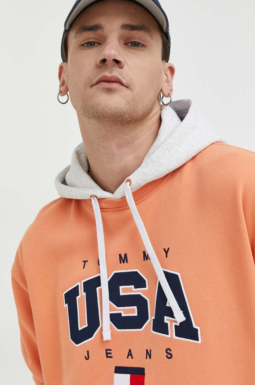 Tommy Jeans Mikina dámska červená farba s kapucňou s potlačou - Pepit.sk