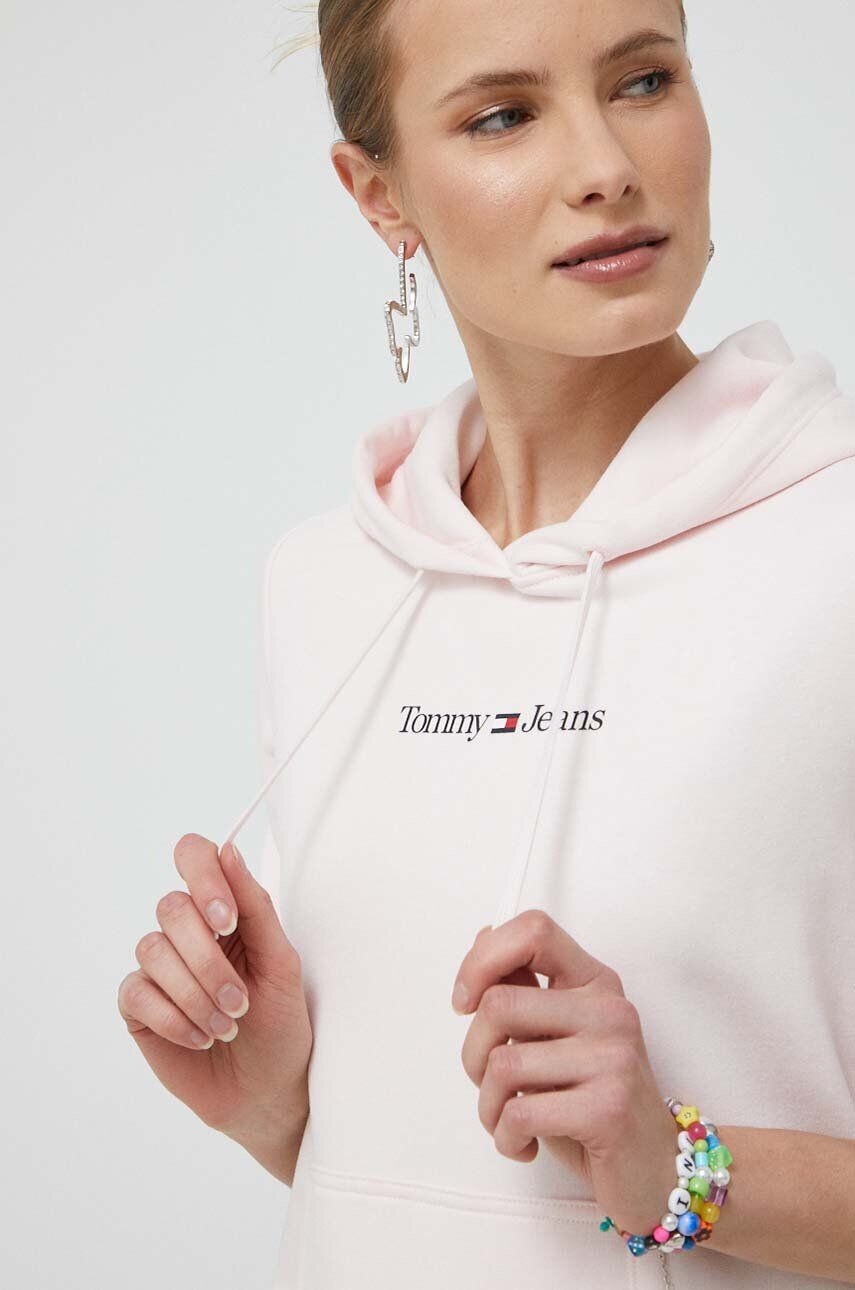 Tommy Jeans Mikina dámska ružová farba s kapucňou s potlačou - Pepit.sk