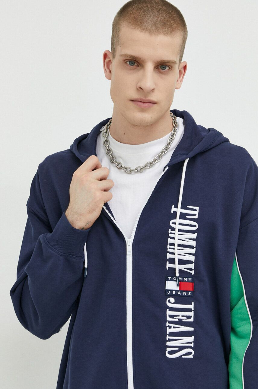 Tommy Jeans Mikina pánska tmavomodrá farba s kapucňou s nášivkou - Pepit.sk