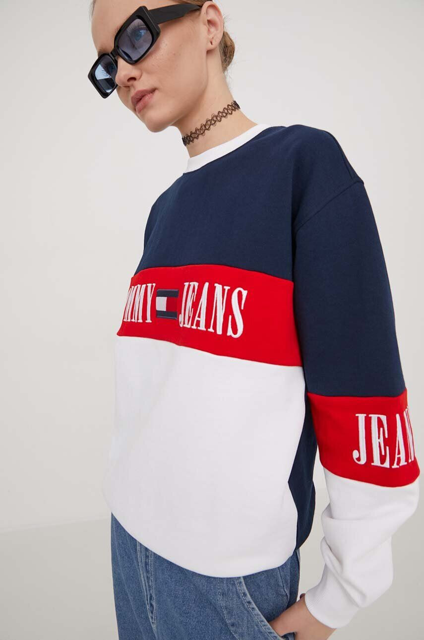 Tommy Jeans Mikina dámska tmavomodrá farba vzorovaná - Pepit.sk