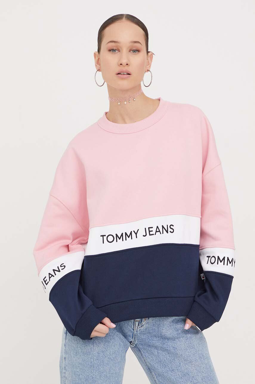 Tommy Jeans Mikina dámska ružová farba vzorovaná - Pepit.sk