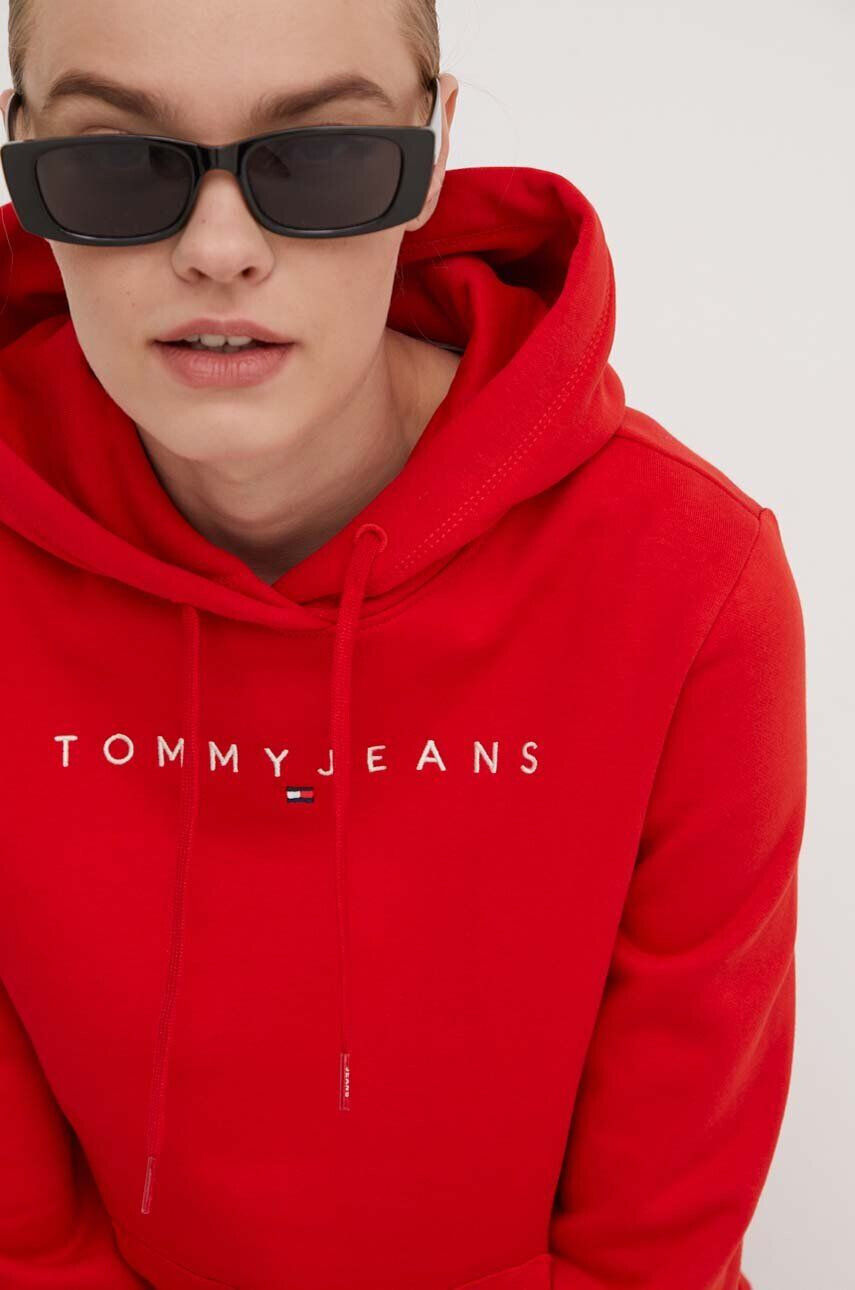 Tommy Jeans Mikina dámska červená farba s kapucňou s nášivkou - Pepit.sk