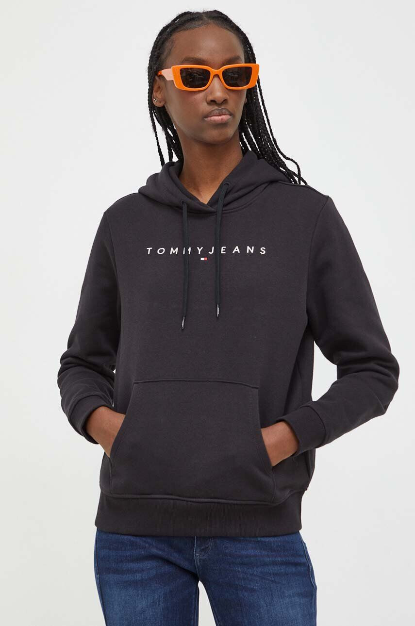 Tommy Jeans Mikina dámska čierna farba s kapucňou s nášivkou - Pepit.sk