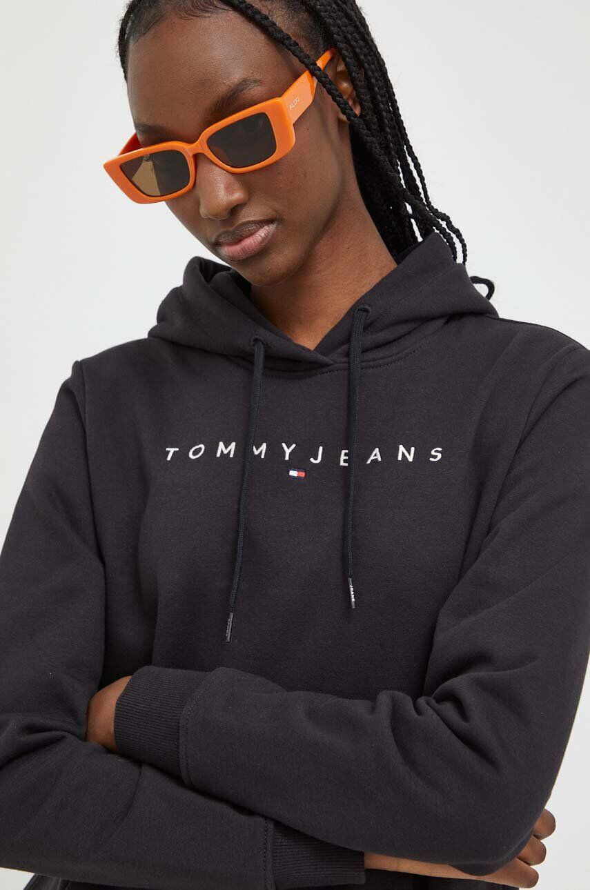 Tommy Jeans Mikina dámska čierna farba s kapucňou s nášivkou - Pepit.sk