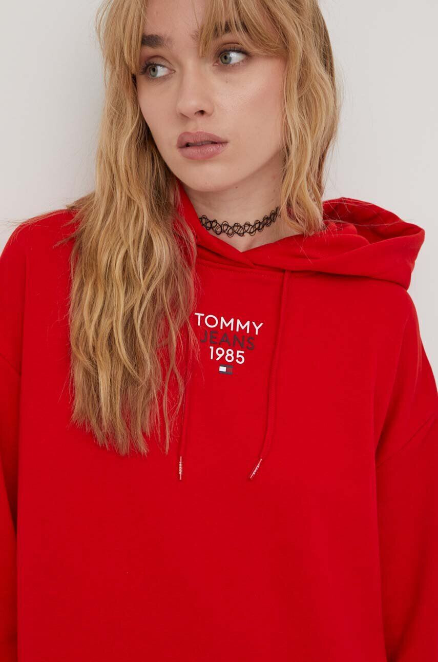 Tommy Jeans Mikina dámska červená farba s kapucňou s potlačou - Pepit.sk