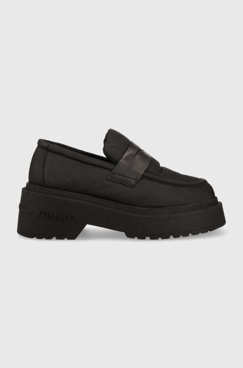 Tommy Jeans Mokasíny PUFFER LOAFER dámske čierna farba na platforme EN0EN02080 - Pepit.sk