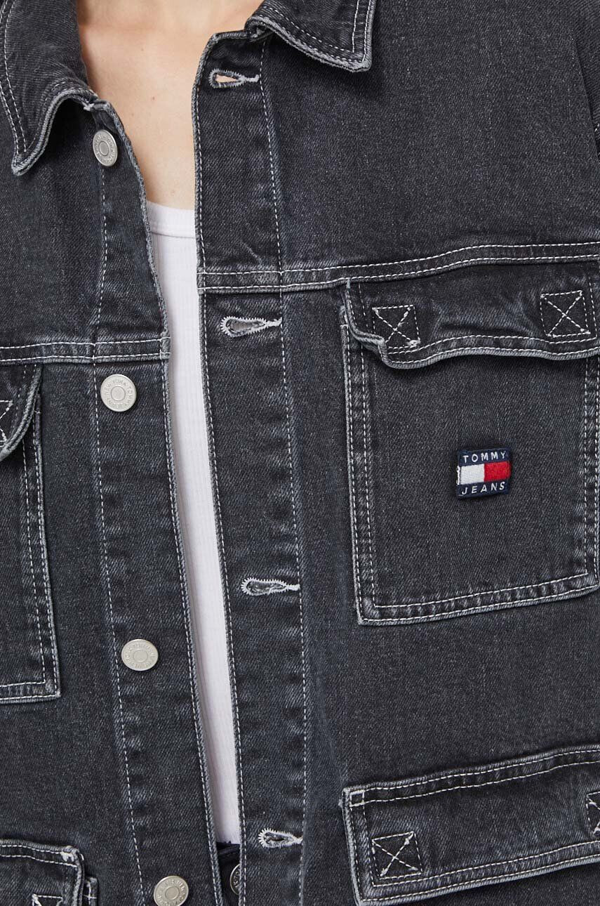 Tommy Jeans Rifľová bunda dámska čierna farba prechodná oversize - Pepit.sk