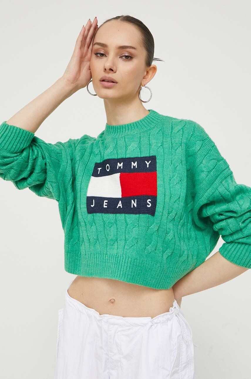 Tommy Jeans Sveter dámsky zelená farba tenký - Pepit.sk