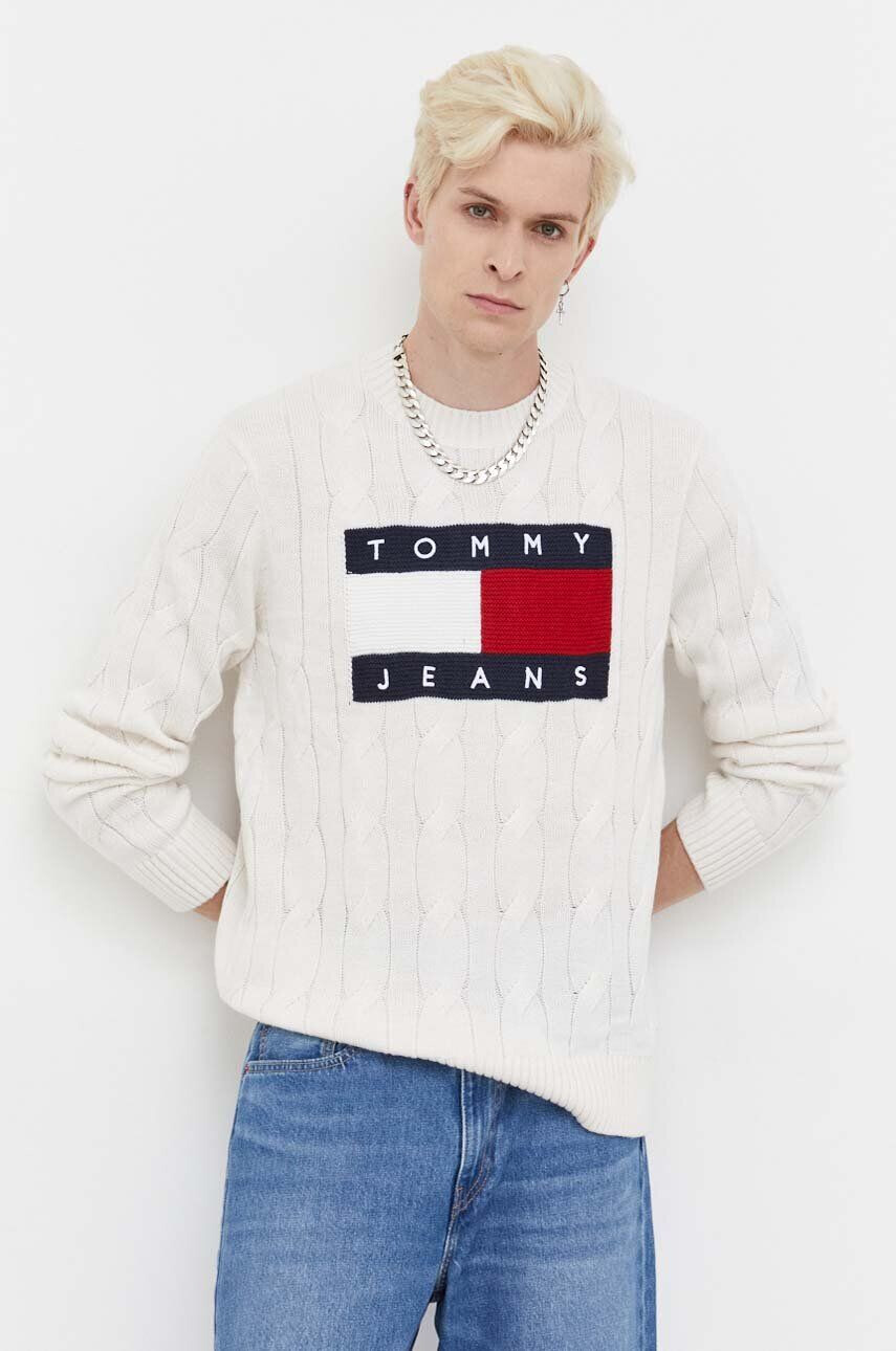 Tommy Jeans Sveter pánsky béžová farba - Pepit.sk