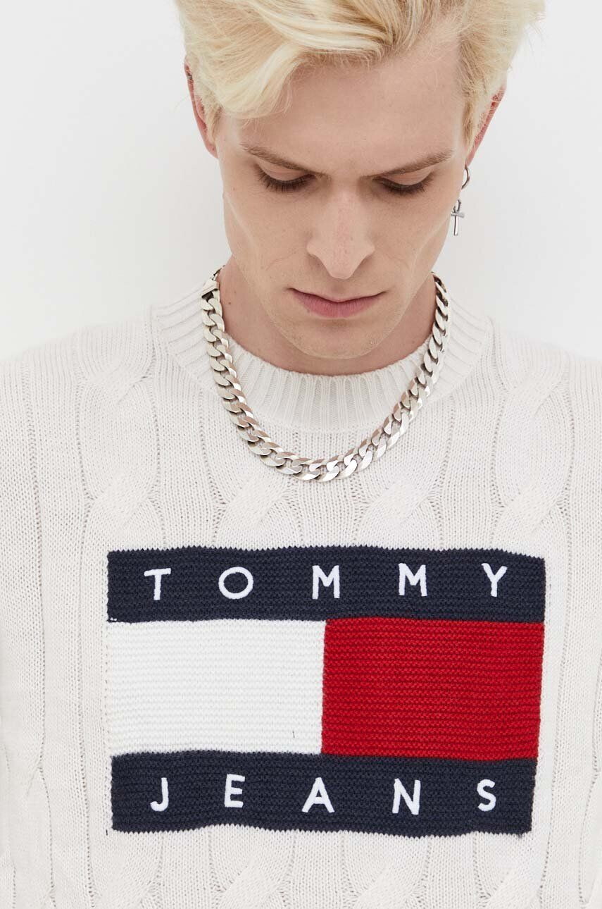 Tommy Jeans Sveter pánsky béžová farba - Pepit.sk