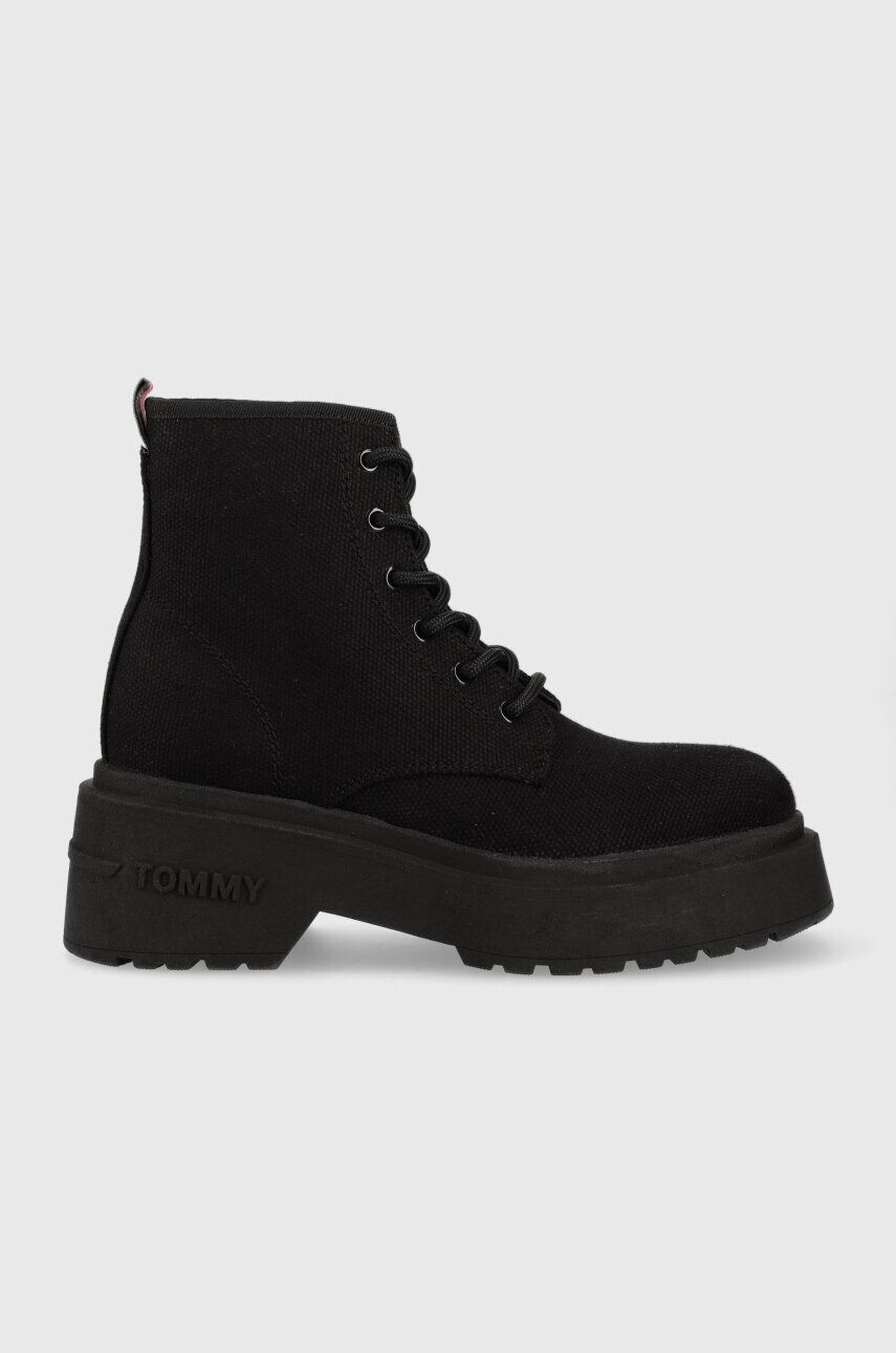 Tommy Jeans Topánky LACE UP FESTIV BOOTS dámske čierna farba EN0EN02133 - Pepit.sk